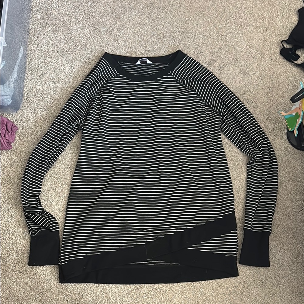 Black and White Striped Long Sleeve Top